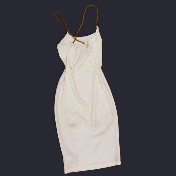 White Midi Dress with Gold Straps - Picture 2 of 3